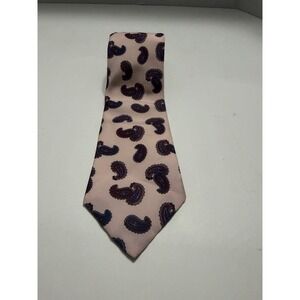 Italianissimo Mens Pink Paisley Necktie Made in USA Polyester Navy Blue Burgundy